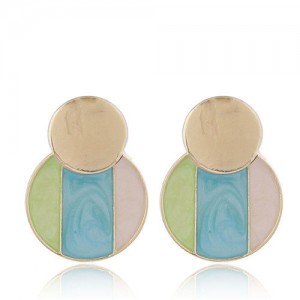 Oil-spot Glazed Round Shape Fashion Costume Earrings - Blue