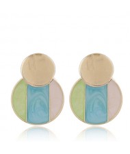 Oil-spot Glazed Round Shape Fashion Costume Earrings - Blue