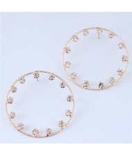 Czech Rhinestone Embellished Hoop Fashion Women Statement Earrings - White