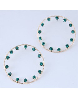 Czech Rhinestone Embellished Hoop Fashion Women Statement Earrings - Green