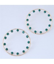 Czech Rhinestone Embellished Hoop Fashion Women Statement Earrings - Green