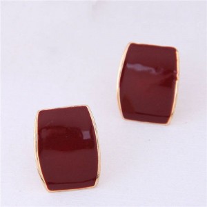 Oil-spot Glazed Button Design High Fashion Women Statement Earrings - Red