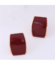 Oil-spot Glazed Button Design High Fashion Women Statement Earrings - Red