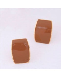 Oil-spot Glazed Button Design High Fashion Women Statement Earrings - Brown