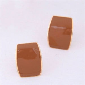 Oil-spot Glazed Button Design High Fashion Women Statement Earrings - Brown
