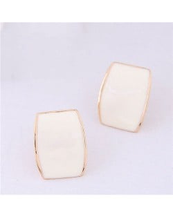 Oil-spot Glazed Button Design High Fashion Women Statement Earrings - White