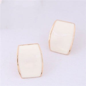 Oil-spot Glazed Button Design High Fashion Women Statement Earrings - White