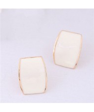 Oil-spot Glazed Button Design High Fashion Women Statement Earrings - White