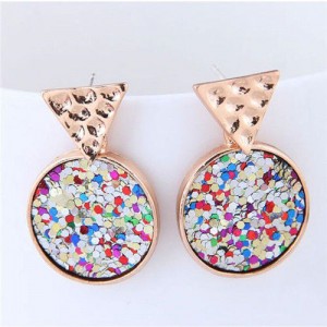 Colorful Paillettes Dangling Round Design High Fashion Costume Earrings