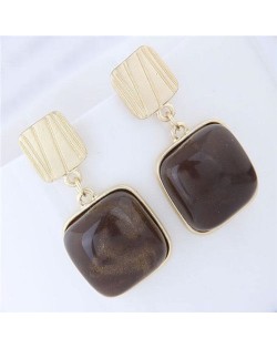 Resin Gem Square Fashion Women Statement Earrings - Brown