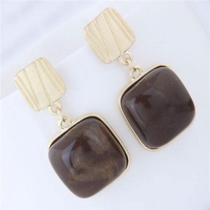 Resin Gem Square Fashion Women Statement Earrings - Brown