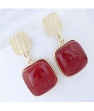 Resin Gem Square Fashion Women Statement Earrings - Red