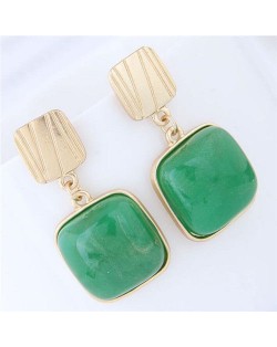 Resin Gem Square Fashion Women Statement Earrings - Green