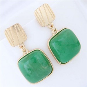 Resin Gem Square Fashion Women Statement Earrings - Green