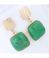 Resin Gem Square Fashion Women Statement Earrings - Green