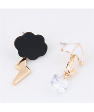 Cute Umbrella and Flash Lightning Asymmetric Fashion Earrings - Black