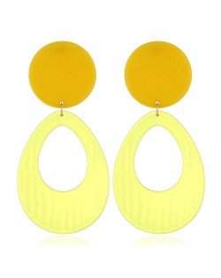 Fluorescent Color Dangling Hoop Design Bold Fashion Women Statement Earrings - Transparent Yellow