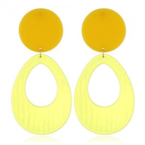 Fluorescent Color Dangling Hoop Design Bold Fashion Women Statement Earrings - Transparent Yellow
