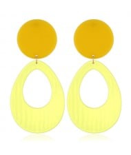 Fluorescent Color Dangling Hoop Design Bold Fashion Women Statement Earrings - Transparent Yellow
