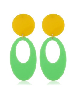 Fluorescent Color Dangling Hoop Design Bold Fashion Women Statement Earrings - Green