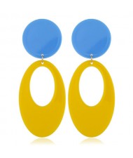 Fluorescent Color Dangling Hoop Design Bold Fashion Women Statement Earrings - Yellow