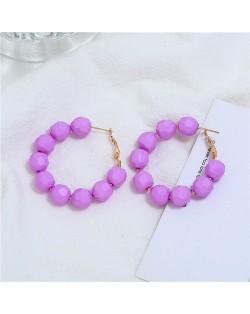 Acrylic Balls Bold Hoop Design High Fashion Women Statement Earrings - Violet