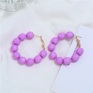 Acrylic Balls Bold Hoop Design High Fashion Women Statement Earrings - Violet
