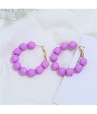 Acrylic Balls Bold Hoop Design High Fashion Women Statement Earrings - Violet