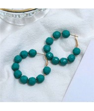 Acrylic Balls Bold Hoop Design High Fashion Women Statement Earrings - Green