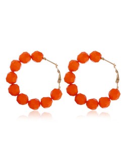 Acrylic Balls Bold Hoop Design High Fashion Women Statement Earrings - Orange