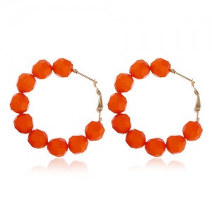 Acrylic Balls Bold Hoop Design High Fashion Women Statement Earrings - Orange