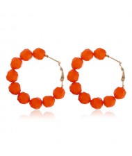 Acrylic Balls Bold Hoop Design High Fashion Women Statement Earrings - Orange