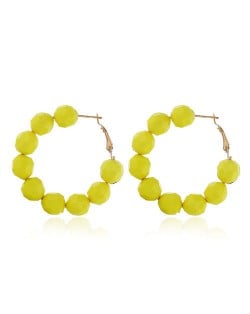 Acrylic Balls Bold Hoop Design High Fashion Women Statement Earrings - Yellow