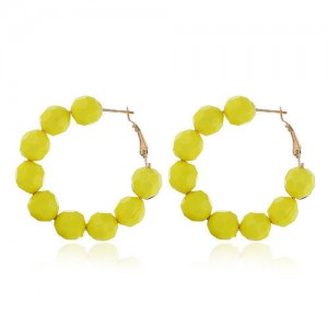 Acrylic Balls Bold Hoop Design High Fashion Women Statement Earrings - Yellow