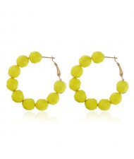 Acrylic Balls Bold Hoop Design High Fashion Women Statement Earrings - Yellow
