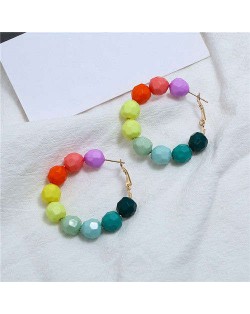 Acrylic Balls Bold Hoop Design High Fashion Women Statement Earrings - Multicolor