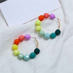 Acrylic Balls Bold Hoop Design High Fashion Women Statement Earrings - Multicolor