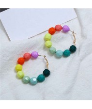 Acrylic Balls Bold Hoop Design High Fashion Women Statement Earrings - Multicolor