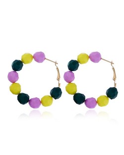 Acrylic Balls Bold Hoop Design High Fashion Women Statement Earrings - Purple Colorful