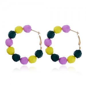 Acrylic Balls Bold Hoop Design High Fashion Women Statement Earrings - Purple Colorful