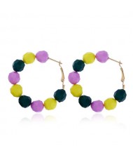 Acrylic Balls Bold Hoop Design High Fashion Women Statement Earrings - Purple Colorful