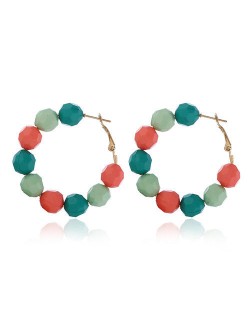 Acrylic Balls Bold Hoop Design High Fashion Women Statement Earrings - Green Colorful