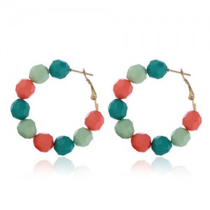 Acrylic Balls Bold Hoop Design High Fashion Women Statement Earrings - Green Colorful
