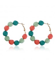 Acrylic Balls Bold Hoop Design High Fashion Women Statement Earrings - Green Colorful