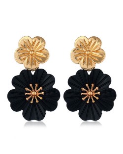 Golden and Black Flowers Combo Design Alloy Fashion Earrings