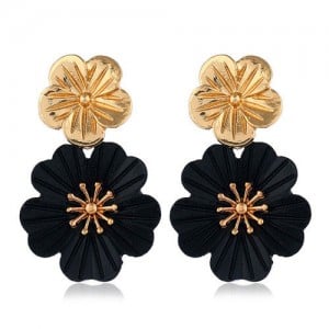 Golden and Black Flowers Combo Design Alloy Fashion Earrings