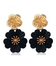 Golden and Black Flowers Combo Design Alloy Fashion Earrings