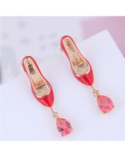 Women High-heels Design Red Fashion Oil-spot Glazed Statement Earrings