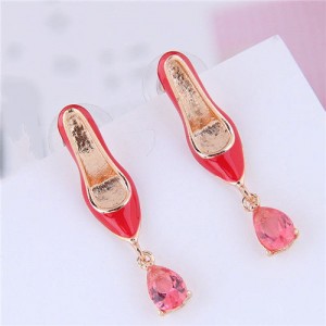 Women High-heels Design Red Fashion Oil-spot Glazed Statement Earrings
