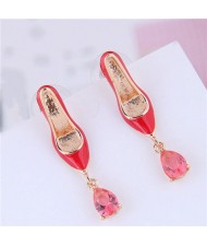 Women High-heels Design Red Fashion Oil-spot Glazed Statement Earrings